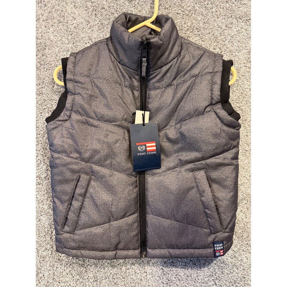 Phat Farm Puffer Vest Boys Size 6 Gray Quilted Sleeveless Zip Front Padded Coat